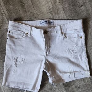 Express White Distressed Jean Shorts